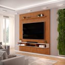 Ver imagem 3 de Painel Ripado com Bancada Suspensa para Tv até 75 Polegadas 250 Trento Freijó/off White - Dj Móveis