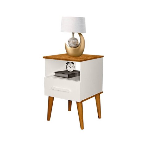 Mesa de Cabeceira Pérola com 1 Gaveta Romar Off White/Canela