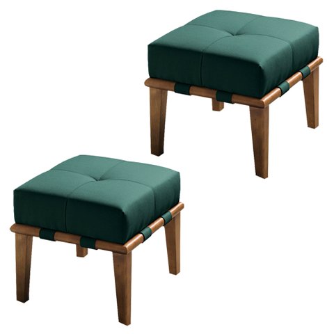 Kit 02 Puffs Decorativos 45cm Martínez Veludo Pés Madeira Verde/Mel - Gran Belo