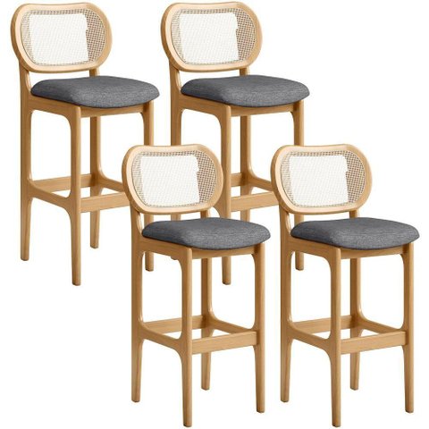 Kit 04 Banquetas Altas para Cozinha Bancada Sala Tela Betta Fixa L02 Linho Cinza Escuro - Lyam