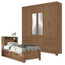Ver imagem 1 de Guarda Roupa Casal 8 Portas Curitiba com Espelho e Cama Solteiro com Gavetas Invicta Jatobá Acetinad