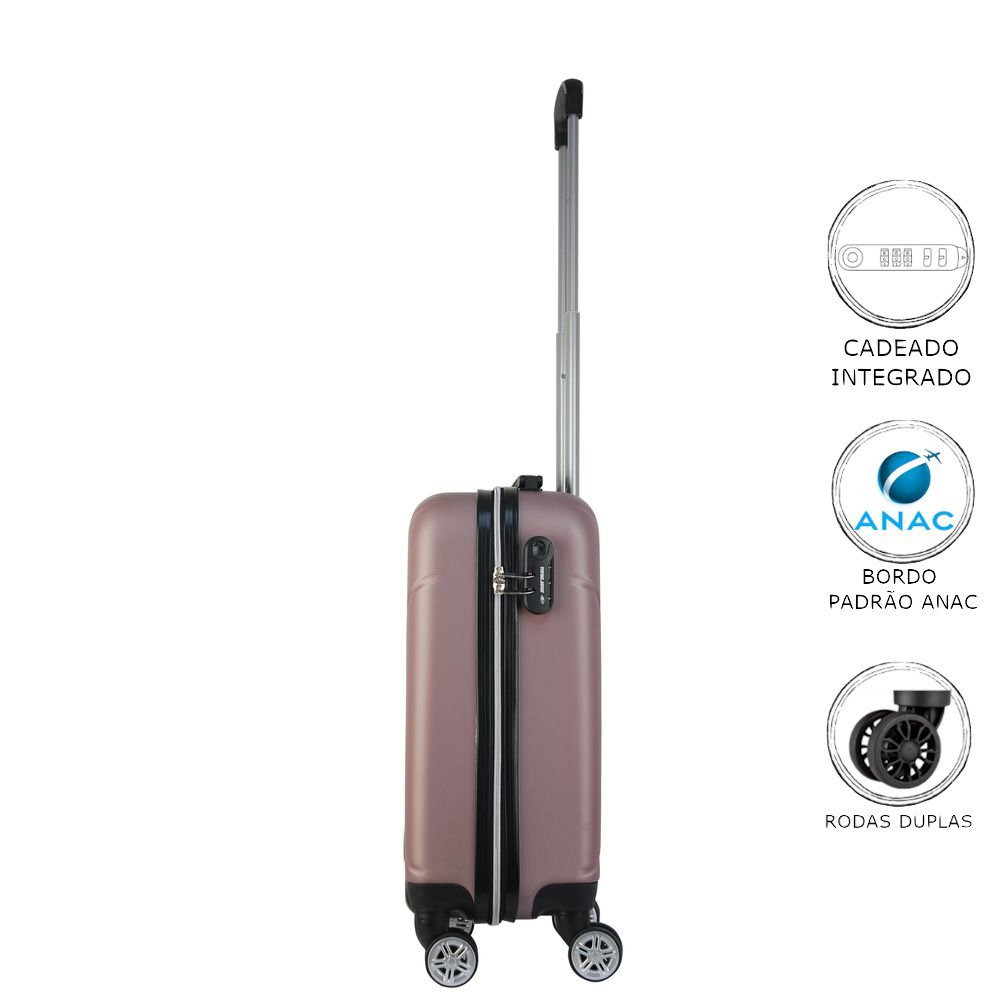Mala de Bordo Abs para Viagem Mormaii Mor-1900 Cadeado Integrado Rodas Duplas Giro 360 Rose - 2