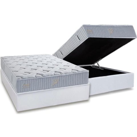 Cama Box Baú Casal: Colchão Molas Masterpocket Ensacadas Herval Premium + Base Crc Linhão White (