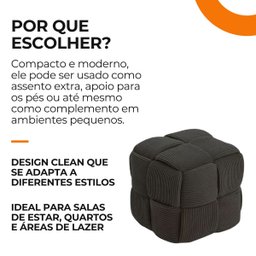 Puff Decorativo Quadrado Mini Lounge Assento Apoio para Os Pés para Sala Quarto Preto - 5