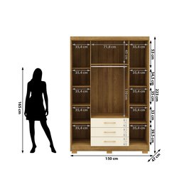 Guarda Roupa Solteiro Ep 4 Portas e 3 Gavetas Ideal para Quartos Pequenos:nature-champanhe - 4