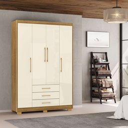 Guarda Roupa Solteiro Ep 4 Portas e 3 Gavetas Ideal para Quartos Pequenos:nature-champanhe - 1