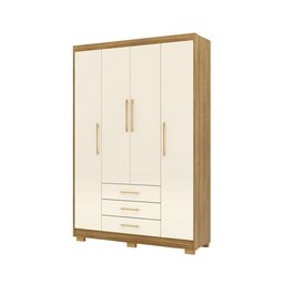 Guarda Roupa Solteiro Ep 4 Portas e 3 Gavetas Ideal para Quartos Pequenos:nature-champanhe - 5