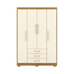 Guarda Roupa Solteiro Ep 4 Portas e 3 Gavetas Ideal para Quartos Pequenos:nature-champanhe - 2