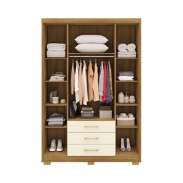Guarda Roupa Solteiro Ep 4 Portas e 3 Gavetas Ideal para Quartos Pequenos:nature-champanhe - 3