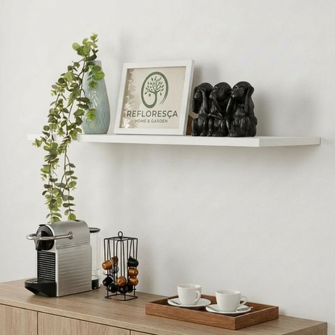 Prateleira de Parede MDF Branca 100x15cm com Suporte Invisível Estante Multiuso Decorativo