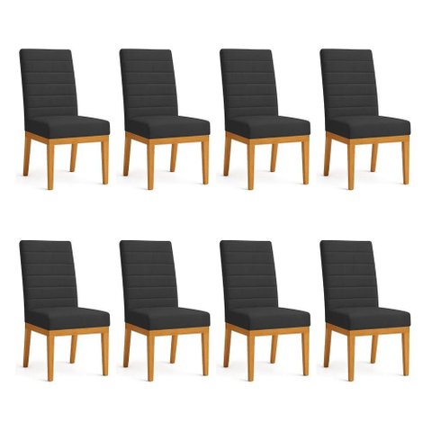 Kit 8 Cadeiras de Jantar Solana Suede Base de Madeira - Pallazio Cor:Preto