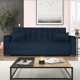 Sofá Cama 3 Lugares Jobim Suede - Doce Sonho Móveis SOFÁ CAMA SOFÁ 3 LUGARES Azul Marinho - 1
