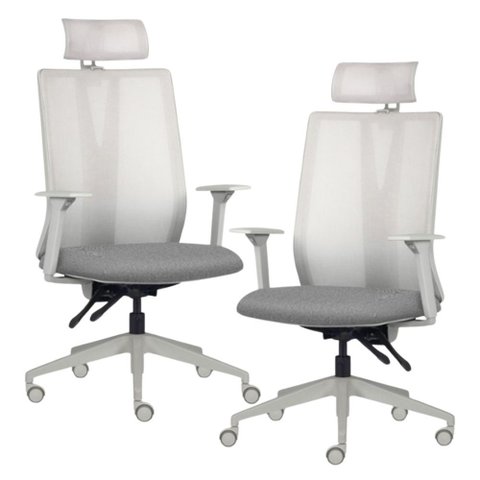 Kit 2 Cadeiras Escritório Giratória Presidente Flow F02 Base Cinza Linho Cinza Escuro - Lyam Decor