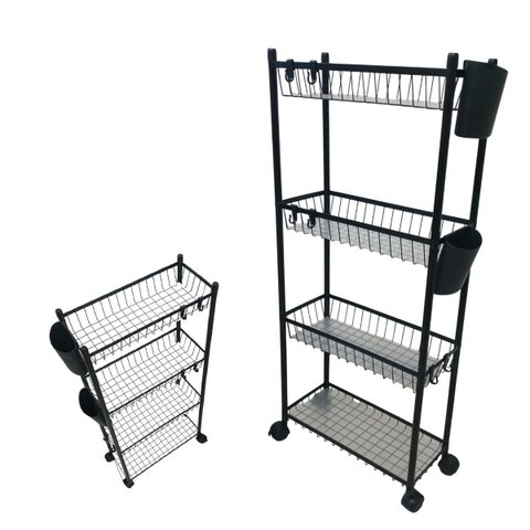 Carrinho 4 Prateleira Organizador Multiuso Cozinha Lavanderia Banheiro Ganchos E Escorredor Higiene 