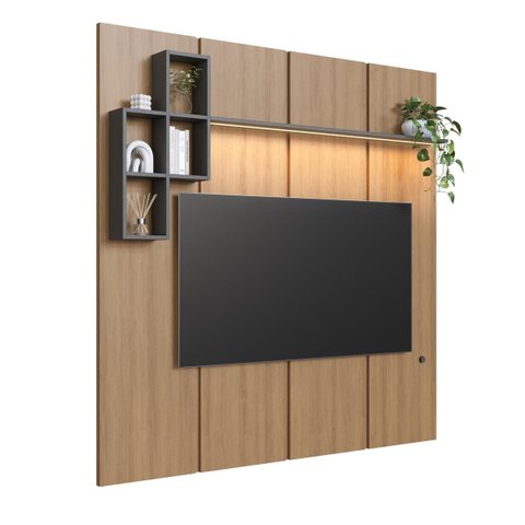 Painel para TV até 55 Polegadas 180cm Iluminação em LED Nexus Mel/Grafite PLN180