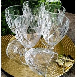 Jogo 6 Taças De Vidro 340Ml Cristal Diamond Vinho Suco Água 340ml - 7