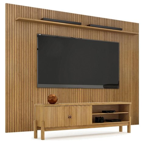 Rack Bancada Ouro Preto com Painel para TV Suspenso Frisado Curitiba 2240 Cinamomo-Valdemóveis