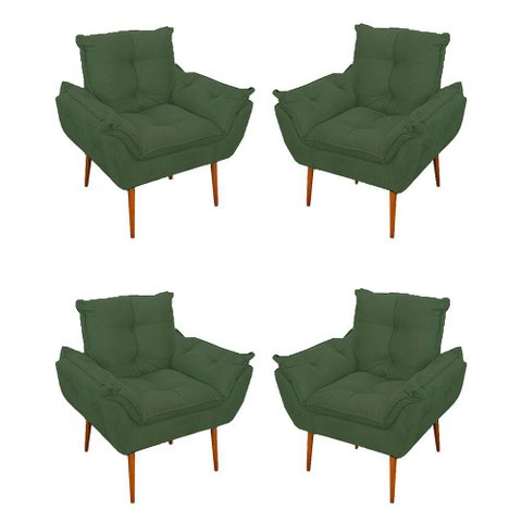 Kit 04 Cadeiras Poltronas de Luxo Opala Sala, Quarto Cor:verde