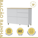 Ver mais imagens de Balcão de Cozinha Rainha 1 Porta Basculante 4 Gavetas MDF Branco/Nature - Nesher