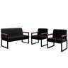 Kit Sofá 2 Lugares 2 Poltronas Recepção Braço de Aço Corino - Preto - 2
