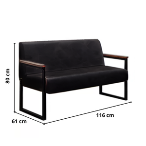 Kit Sofá 2 Lugares 2 Poltronas Recepção Braço de Aço Corino - Preto