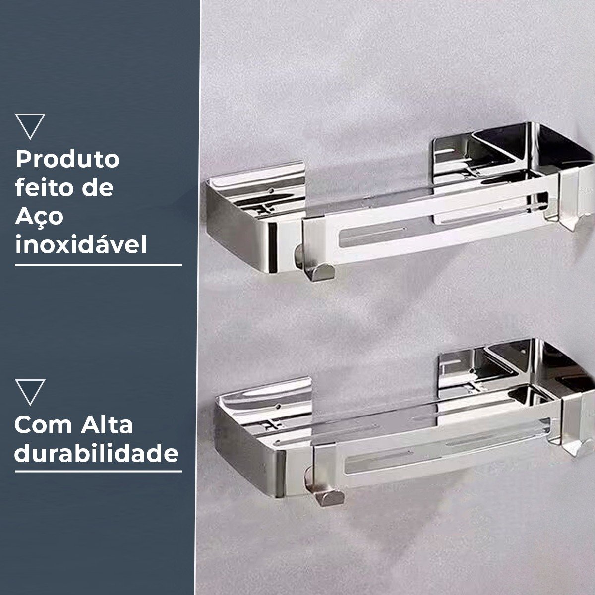 Suporte Shampoo Retangular Parede Banheiro Aço Inox Cromado - 9