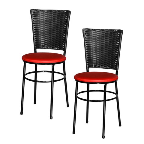 2 Cadeiras para Mesa Preta Hawai Preto:vermelho