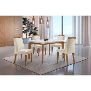 Conjunto Sala de Jantar Mesa Liz 120cm em Mdf Canto Reto e 4 Cadeiras Athenas Moderna