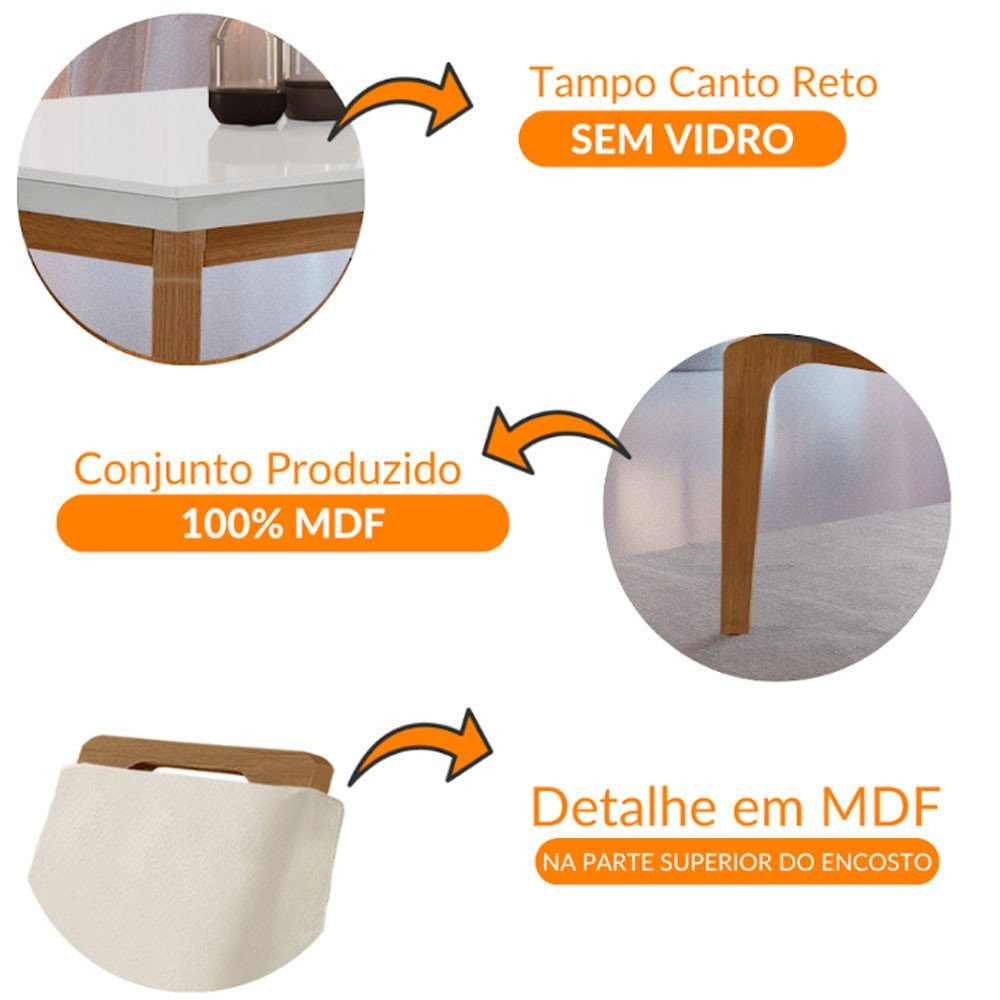 Conjunto Sala de Jantar Mesa Liz 120cm em Mdf Canto Reto e 4 Cadeiras Athenas Moderna - 6