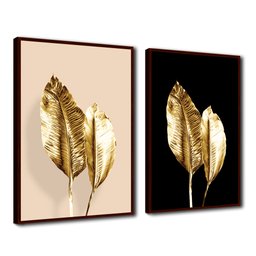 Quadro Premium Textura CX Alta Folhas de Ouro 3 2un 40x60 - Moldura Madeira - 1