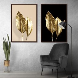 Quadro Premium Textura CX Alta Folhas de Ouro 3 2un 40x60 - Moldura Madeira - 4