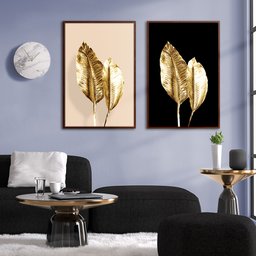 Quadro Premium Textura CX Alta Folhas de Ouro 3 2un 40x60 - Moldura Madeira - 5