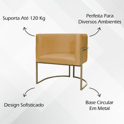 Kit 2 Poltronas Decorativa Recepção Luna Suede Cores Base de Ferro Champagne - 3