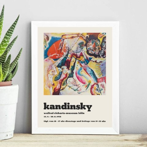 Quadro Abstrato Poster Kandinsky 33x24cm - com Vidro:madeira Branca