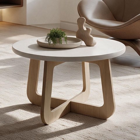 Mesa de Centro para Sala de Estar Redonda 58cm Pés Orgânico Yasmin A05 Off White Carvalho - Lyam