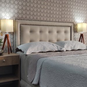 Cabeceira Cama Casal Veneza 10 Diamond com Tachas Corano Bege 60 Rbl