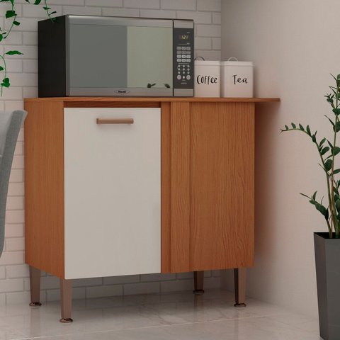 Balcão de Cozinha Canto 100% MDF Essência Bege/Freijo/White Laca