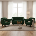 Ver imagem 2 de Kit Namoradeira + 2 Poltronas Decorativa Dália Suede Verde Pés Madeira Mz Decor