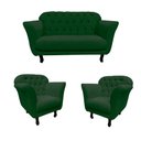 Ver imagem 3 de Kit Namoradeira + 2 Poltronas Decorativa Dália Suede Verde Pés Madeira Mz Decor