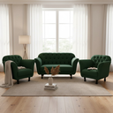 Ver imagem 1 de Kit Namoradeira + 2 Poltronas Decorativa Dália Suede Verde Pés Madeira Mz Decor