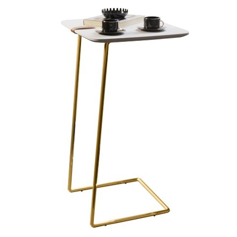 Mesa Apoio Lateral para Sofá Atenas Pé Dourado LarFlex:Branco