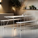 Ver imagem 1 de Conjunto de Mesa Retangular com 2 Bancos Retrô para Área Gourmet 180x90cm Varetas Branco/Cromado
