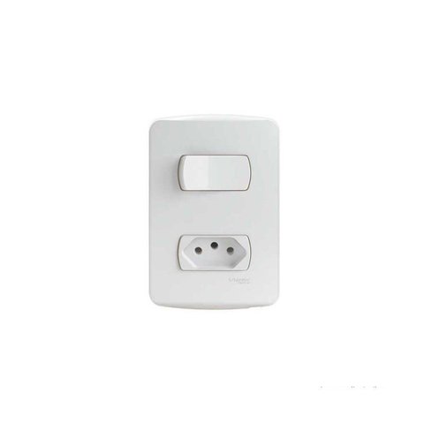 Conjunto interruptor simples   tomada 2P   tomada 10A 250V Miluz branco Schneider