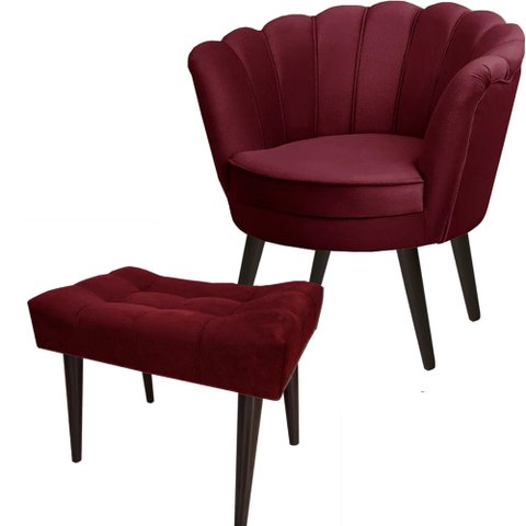 Kit Poltrona Pétalas e Puff Capitonê em Sued Premium Marsala Sua Casa Decor