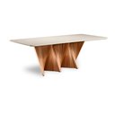Ver imagem 1 de Mesa Atenas 08 Lugares 200cm x 105cm com Base em Madeira Maciça Amêndoa e Tampo com Vidro Off White