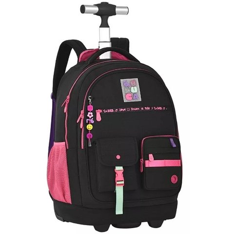 Mochila Escolar de Rodinhas Luluca Clio Style Lu24599 Preto