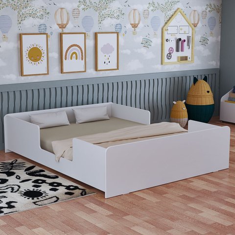 Cama Montessoriana Casal Infantil com Proteção Lateral e Colchão