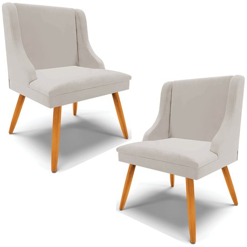 Kit 2 Cadeiras Decorativas Sala de Jantar Pés Palito de Madeira Firenze Veludo Cinza/Natural G19 - G