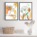 Ver imagem 1 de Kit 2 Quadros Decorativos Flores Soft aquarela 33x24cm - com Vidro:madeira Branca