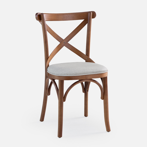 Cadeira de Madeira X Luxemburgo Debrum Cor Castanho Estofado Facto Garden Bege Acinzentado